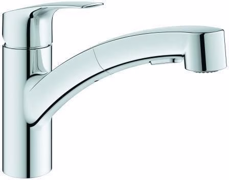 GROHE Eurosmart 30305 eengreeps keukenkraan met platte uitloop en uittrekbare dubbele sproeikop, chroom, uit de categorie keukenkranen met artikelnummer 6000695754