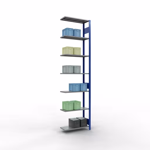 Aanbouwrekken, rekken, insteeksysteem MULTIplus150, 3000 x 750 x 300 mm, 7 legborden, lengtestangen, RAL 5010 gentiaanblauw/verzinkt/verzinkt uit de categorie aanbouwrekken met GTIN 4004514279873 Aanbouwrekken, rekken, insteeksysteem MULTIplus150, 3000 x 750 x 300 mm, 7 legborden, lengtestangen, RAL 5010 gentiaanblauw/verzinkt/verzinkt van het merk Schulte Lagertechnik uit het assortiment insteeksysteem