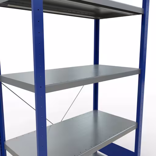 Basisplank, legplank, insteeksysteem MULTIplus250, 2000 x 1000 x 500 mm, 5 legborden, kruisschoor, RAL 5010 gentiaanblauw/verzinkt uit de categorie basisplanken met de GTIN 4004514283054 Basisplank, legbord, insteeksysteem MULTIplus250, 2000 x 1000 x 500 mm, 5 legborden, kruisschoor, RAL 5010 gentiaanblauw/verzinkt van het merk Schulte Lagertechnik uit het plug-in systeem-assortiment