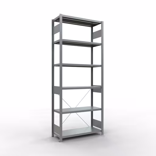 Basisplank, legbord, insteeksysteem MULTIplus250, 2500 x 1000 x 400 mm, 6 legborden, kruisschoor, verzinkt van Schulte Lagertechnik met het artikelnr. 12941