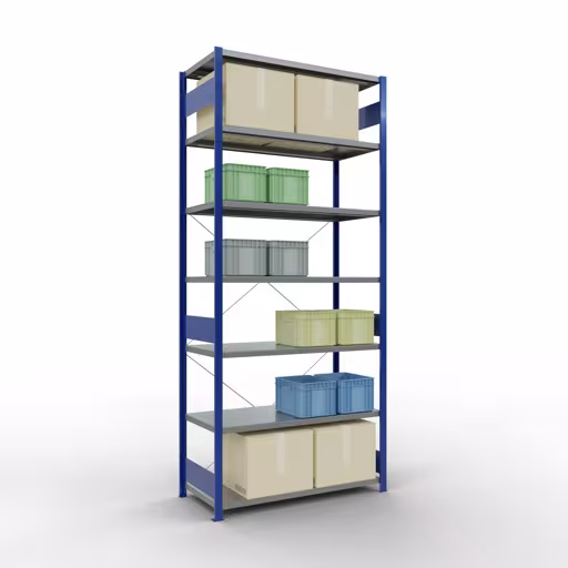 Productafbeelding nr. 15 van het artikel basisplank, legbord, insteeksysteem MULTIplus250, 3000 x 1300 x 600 mm (HxBxD), 7 legborden, kruisschoor, RAL 5010 gentiaanblauw/verzinkt Figuur nr. 15 van het artikel basisrek, legbord, insteeksysteem MULTIplus250, 3000 x 1300 x 600 mm, 7 legborden, kruisschoor, RAL 5010 gentiaanblauw/verzinkt uit de insteeksysteem productgroep van Schulte Lagertechnik.