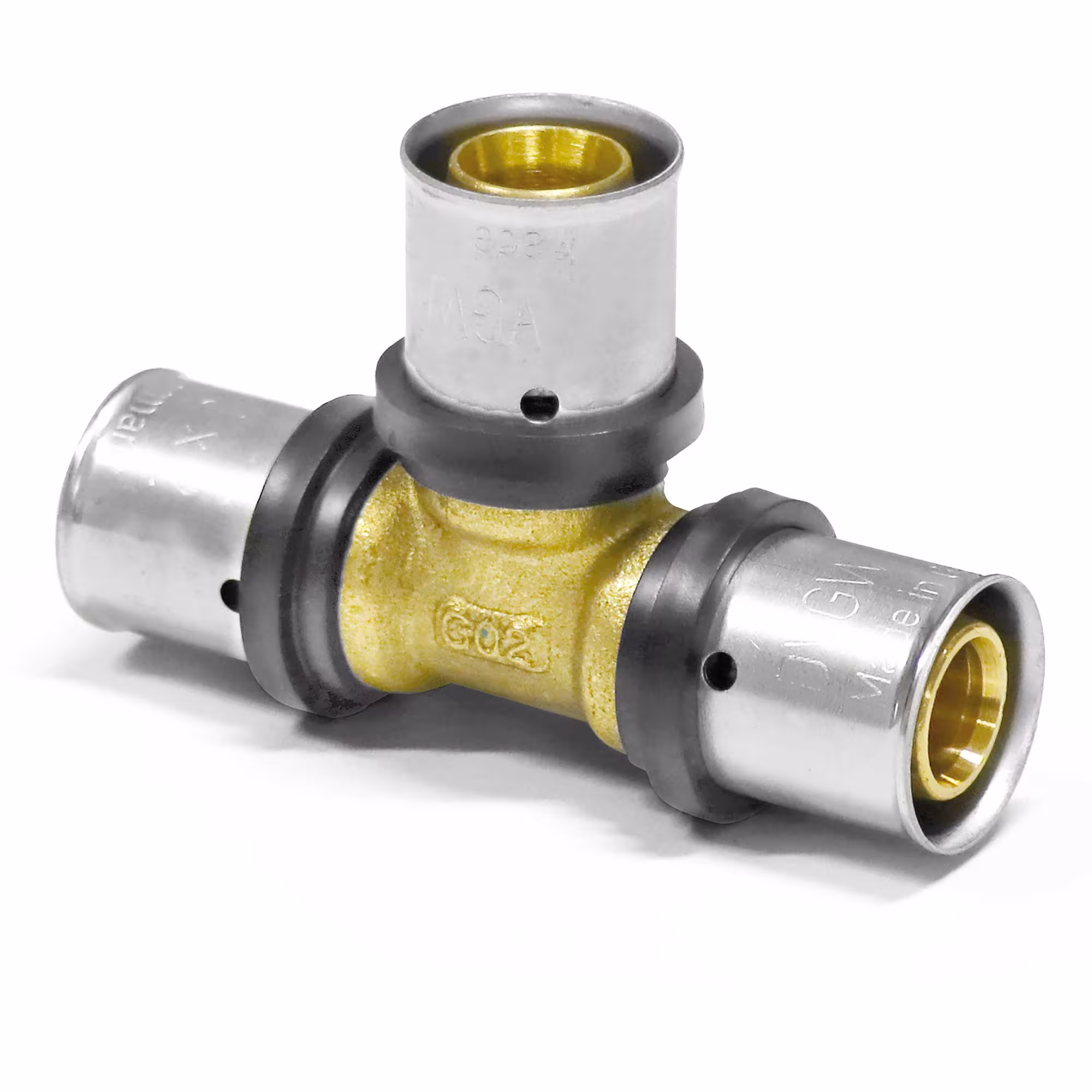 Pipetec pers T-stuk aan alle zijden 32 x 3 mm voor aluminium composietbuis van Pipetec Press T-stuk, pressfittingen, artikelnr. PFT323232