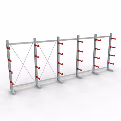 Andere weergave van het artikel K 3000 compleet legbord, eenzijdig, 2500 x 6500 x 400 mm, RAL 7001 / RAL 3000, 5 opslagniveaus uit de categorie draagarmstellingen