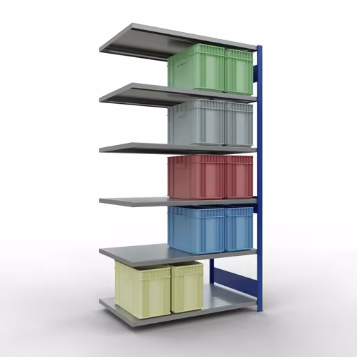 Aanbouwrekken, rekken, insteeksysteem MULTIplus250, 2500 x 1300 x 800 mm, 6 legborden, lengtestangen, RAL 5010 gentiaanblauw/verzinkt van Schulte Lagertechnik uit het assortiment insteeksysteem
