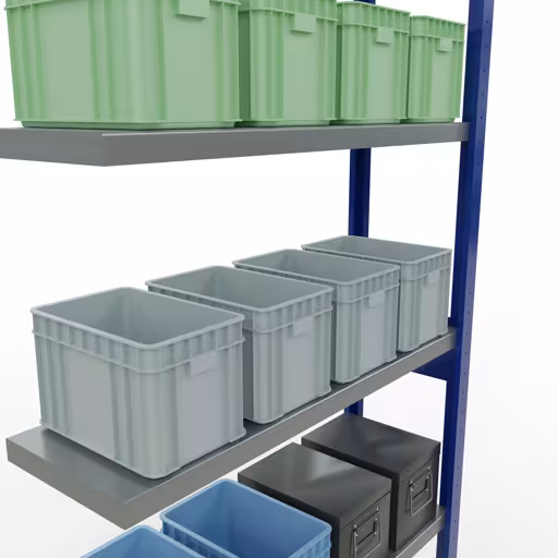 Productafbeelding nr. 15 van het artikel Aanbouwrekken, legbordstellingen, insteeksysteem MULTIplus250, 2500 x 1000 x 300 mm (HxBxD), 6 legborden, lengtestangen, RAL 5010 gentiaanblauw/verzinkt Afbeelding nr. 15 van het artikel aanbouwrekken, stellingrekken, insteeksysteem MULTIplus250, 2500 x 1000 x 300 mm, 6 legborden, lengtestangen, RAL 5010 gentiaanblauw/verzinkt uit de productgroep insteeksysteem van Schulte Lagertechnik