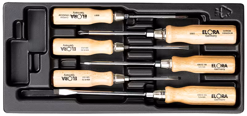 Werkplaatsschroevendraaierset, 6-delig MS-40 van ELORA Werkplaatsschroevendraaierset, 6-delig, ELORA-MS-40 uit de categorie organisatiesystemen & werkplaatswagens met art.nr. 0000540001000