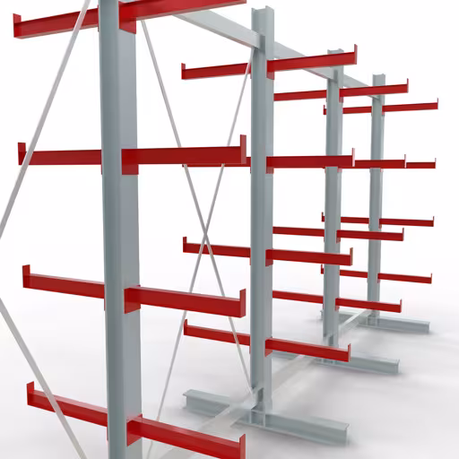 Productafbeelding nr. 11 van artikel K 3000 complete plank, dubbelzijdig, 2500 x 5200 x 500 mm, RAL 7001 / RAL 3000, 5 opslagniveaus Afbeelding nr. 11 van het artikel K 3000 complete stelling, dubbelzijdig, 2500 x 5200 x 500 mm, RAL 7001 / RAL 3000, 5 opslagniveaus uit de productgroep draagarmstellingen van Schulte Lagertechnik