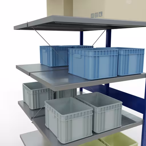 Productafbeelding nr. 13 van het artikel MULTIplus250 insteekstellingsysteem, 3000 x 1000 x (2x600) mm, 2x7 legborden, kruisschoor, RAL 7035 lichtgrijs/gentiaanblauw uit het assortiment legbordstellingen van Schulte Lagertechnik