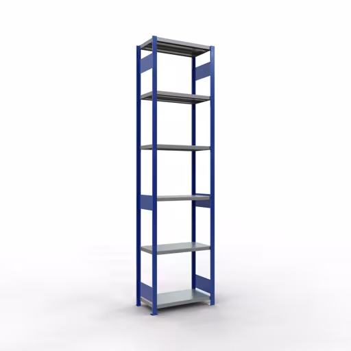 Basisplank, legbord, insteeksysteem MULTIplus250, 3000 x 750 x 400 mm (HxBxD), 7 legborden, lengtestangen, RAL 5010 gentiaanblauw/verzinkt/verzinkt, basisplank, art.nr. 12942-75-LR-B
