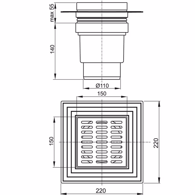 Vloerafvoeren 150x150mm Aansluituitvoering: verticaal met GTIN 8594045937176 APV vloerafvoer | Douchegoot met sifon DN100 RVS rooster 150x150 mm verticaal van AlcaPlast met art.nr. APV13