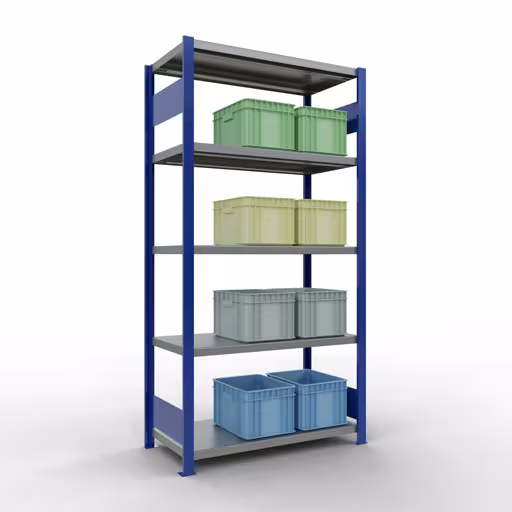 Productafbeelding nr. 12 van het artikel basisplank, legbord, insteeksysteem MULTIplus330, 2000 x 1000 x 500 mm (HxBxD), 5 legborden, lengtestangen, RAL 5010 gentiaanblauw/verzinkt Figuur nr. 12 van het artikel basisrek, legbord, insteeksysteem MULTIplus330, 2000 x 1000 x 500 mm, 5 legborden, lengtestangen, RAL 5010 gentiaanblauw/verzinkt uit de insteeksysteem productgroep van Schulte Lagertechnik.