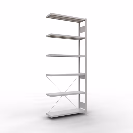 Aanbouwrekken, rekken, insteeksysteem MULTIplus250, 2500 x 1000 x 300 mm (HxBxD), 6 planken, kruisschoor, RAL 7035 lichtgrijs van Schulte Lagertechnik Aanbouwrekken, rekken, insteeksysteem MULTIplus250, 2500 x 1000 x 300 mm (HxBxD), 6 legborden, kruisschoor, RAL 7035 lichtgrijs, aanbouwplank, art.nr. 32836