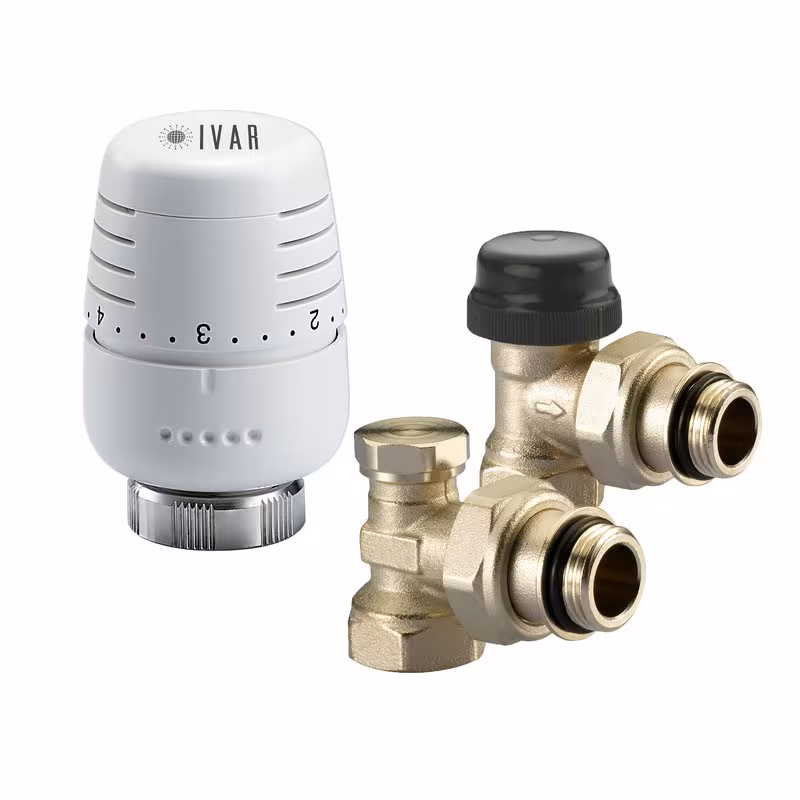 Radiator aansluitset 1/2 inch hoek KS 302 LN van Ivar Ivar radiator aansluitset inclusief thermostaatkop T5000, radiatormontage & aansluitingen, art.nr. 520178VL