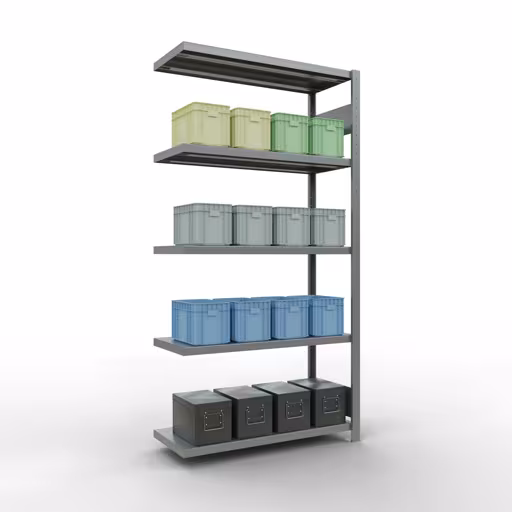 Figuur nr. 9 van het artikel aanbouwrekken, legbordstellingen, insteeksysteem MULTIplus250, 2000 x 1000 x 400 mm, 5 legborden, lengtestangen, verzinkt uit de productgroep insteeksysteem van Schulte Lagertechnik.