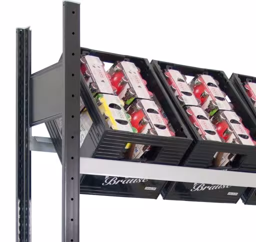 Productafbeelding nr. 10 van het artikel Aanbouwplank, krattenrek 1800 x 1000 x 300 mm, zwart/zilver, 3 niveaus voor 9 kratten Figuur nr. 10 van het artikel aanbouwrek, krattenrek 1800 x 1000 x 300 mm, zwart/zilver, 3 niveaus voor 9 drankkratten uit de productgroep schapplanken van Schulte Lagertechnik.