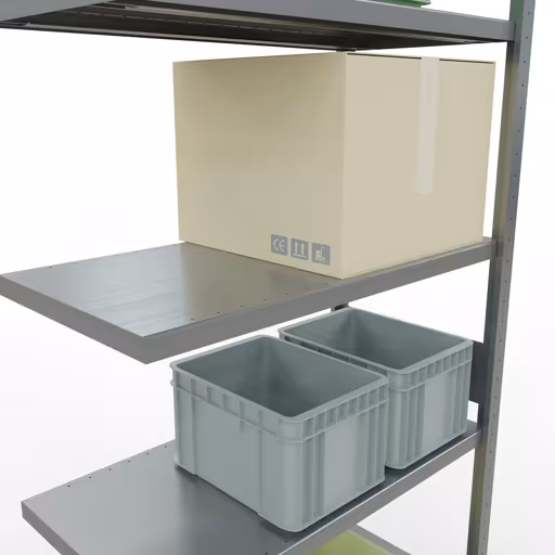 Figuur nr. 13 van het artikel aanbouwrekken, legbordstellingen, insteeksysteem MULTIplus330, 3000 x 1000 x 500 mm, 7 legborden, lengtestangen, verzinkt uit de productgroep insteeksysteem van Schulte Lagertechnik.