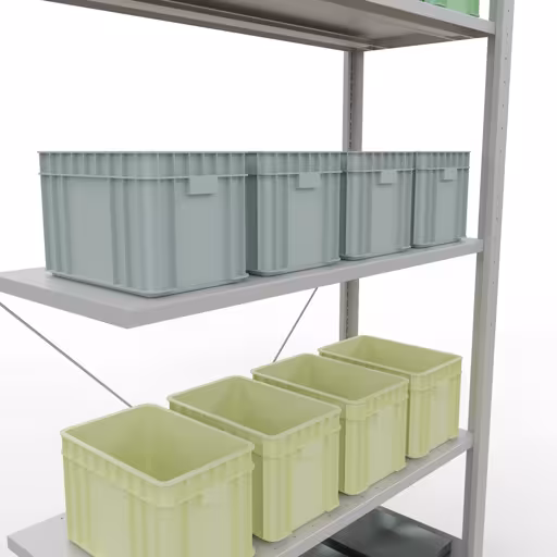 Productafbeelding nr. 15 van het artikel Aanbouwrekken, legbordstellingen, insteeksysteem MULTIplus85, 2000 x 1000 x 400 mm (HxBxD), 5 legborden, kruisschoor, RAL 7035 lichtgrijs Figuur nr. 15 van het artikel aanbouwrekken, legbordstellingen, insteeksysteem MULTIplus85, 2000 x 1000 x 400 mm, 5 legborden, RAL 7035 lichtgrijs uit de productgroep insteeksysteem van het merk Schulte Lagertechnik.