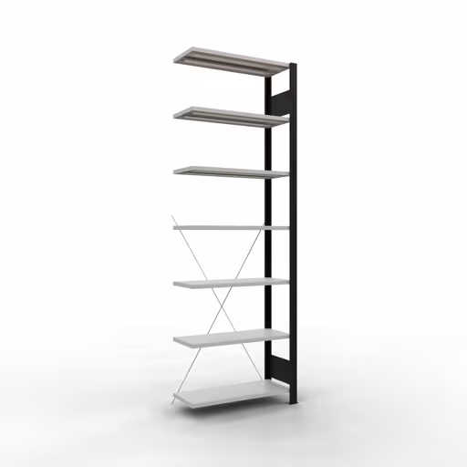 Figuur nr. 11 van het artikel aanbouwrekken, kantoorrekken, insteeksysteem MULTIplus85, 2300 x 750 x 300 mm, 7 planken, kruisschoor, zonder aanslaglijst, zwart/lichtgrijs uit de productgroep kantoorrekken van Schulte Lagertechnik.