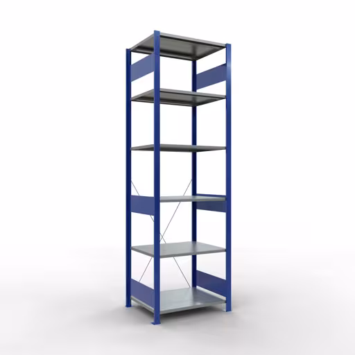 Basisplank, legbord, insteeksysteem MULTIplus150, 2500 x 750 x 600 mm, 6 legborden, kruisschoor, RAL 5010 gentiaanblauw/verzinkt/verzinkt van Schulte Lagertechnik uit de categorie insteeksystemen