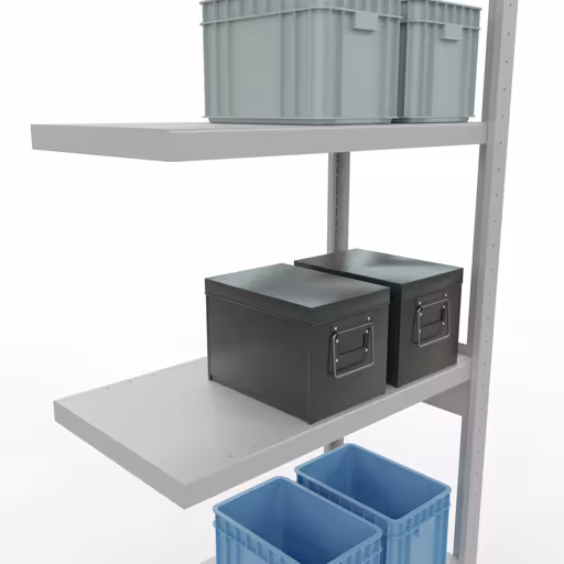 Afbeelding nr. 14 van het artikel aanbouwrekken, legbordstellingen, insteeksysteem MULTIplus250, 2500 x 750 x 400 mm, 6 legborden, lengtestangen, RAL 7035 lichtgrijs uit de productgroep insteeksysteem van Schulte Lagertechnik