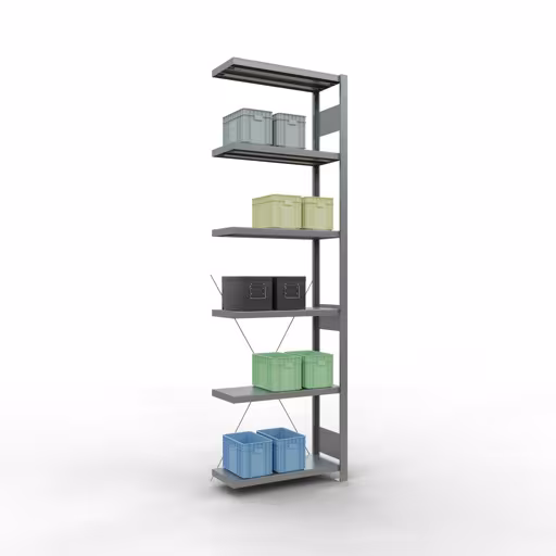 Extra afbeelding bij het artikel Aanbouwstelling, stellingstelling, insteeksysteem MULTIplus250, 2500 x 750 x 300 mm (HxBxD), 6 legborden, kruisschoor, verzinkt Extra afbeelding van het artikel Aanbouwplank, legplank, insteeksysteem MULTIplus250, 2500 x 750 x 300 mm, 6 legborden, kruisschoor, verzinkt vanaf opzetplank