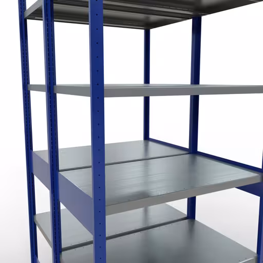 Basisplank, dubbele plank, legplank-insteeksysteem MULTIplus250, 2500 x 1000 x (2x600) mm (HxBxD), 2x6 legborden, lengtebalk, RAL 5010 gentiaanblauw met artikelnr. 33261-B Basisplank, dubbele plank, rekkensysteem MULTIplus250, 2500 x 1000 x (2x600) mm, 2x6 planken, lengtestangen, RAL 5010 gentiaanblauw van Schulte Lagertechnik uit de categorie rekken