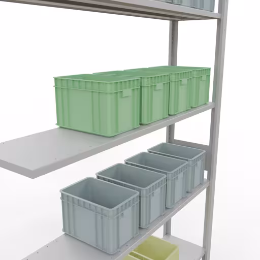 Aanbouwrek, stelling, insteeksysteem MULTIplus150, 3000 x 1300 x 300 mm, 7 legborden, lengtestangen, RAL 7035 lichtgrijs van Schulte Lagertechnik uit het assortiment insteeksysteem