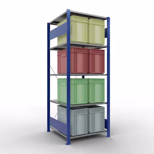 Productafbeelding nr. 6 van het artikel basisrek, legbord, insteeksysteem MULTIplus150, 2000 x 750 x 800 mm, 5 legborden, RAL 5010 gentiaanblauw/verzinkt/verzinkt uit het insteeksysteem-assortiment van Schulte Lagertechnik