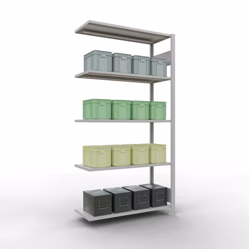 Productafbeelding nr. 14 van het artikel Aanbouwrekken, legbordstellingen, insteeksysteem MULTIplus85, 2000 x 1000 x 400 mm (HxBxD), 5 legborden, lengtestangen, RAL 7035 lichtgrijs Figuur nr. 14 van het artikel aanbouwrekken, legbordstellingen, insteeksysteem MULTIplus85, 2000 x 1000 x 400 mm, 5 legborden, RAL 7035 lichtgrijs uit de productgroep insteeksysteem van het merk Schulte Lagertechnik.