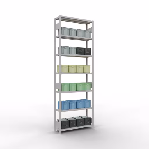 Productafbeelding nr. 14 van het artikel basisplank, legbord, insteeksysteem MULTIplus330, 3000 x 1000 x 300 mm (HxBxD), 7 legborden, lengtestangen, RAL 7035 lichtgrijs Figuur nr. 14 van het artikel basisplank, legbord, insteeksysteem MULTIplus330, 3000 x 1000 x 300 mm, 7 legborden, lengtestangen, RAL 7035 lichtgrijs uit de productgroep insteeksysteem van Schulte Lagertechnik.