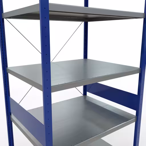 Figuur nr. 15 van het artikel basisrek, legbord, insteeksysteem MULTIplus330, 3000 x 1000 x 800 mm, 7 legborden, kruisschoor, RAL 5010 gentiaanblauw/verzinkt uit de insteeksysteem productgroep van Schulte Lagertechnik.