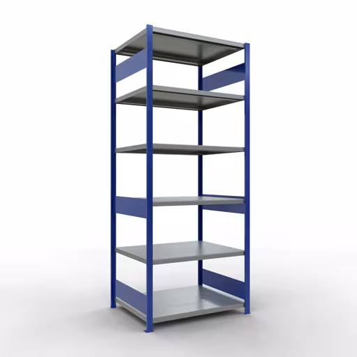 Basisplank, legbord, insteeksysteem MULTIplus330, 2500 x 1000 x 800 mm (HxBxD), 6 legborden, lengtestangen, RAL 5010 gentiaanblauw/gegalvaniseerd van Schulte Lagertechnik Basisplank, legplank, insteeksysteem MULTIplus330, 2500 x 1000 x 800 mm (HxBxD), 6 legborden, lengtestangen, RAL 5010 gentiaanblauw/verzinkt, basisplank, art.nr. 13981-LR-B