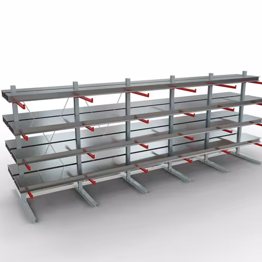 Productafbeelding nr. 11 van artikel K 6000 compleet legbord, dubbelzijdig, 3000 x 2x 7500 x 2x 1000 mm, RAL 7001 / RAL 3000, 5 opslagniveaus Afbeelding nr. 11 van het artikel K 6000 complete stelling, dubbelzijdig, 3000 x 2x 7500 x 2x 1000 mm, RAL 7001 / RAL 3000, 5 magazijnniveaus uit de productgroep draagarmstellingen van Schulte Lagertechnik