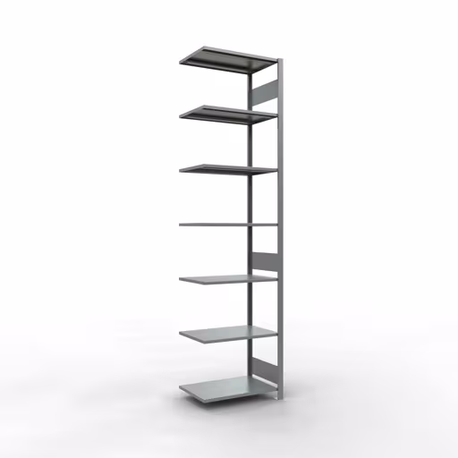 Aanbouwrekken, legborden, insteeksysteem MULTIplus150, 3000 x 750 x 500 mm (HxBxD), 7 legborden, lengtestangen, verzinkt, aanbouwplank, art.nr. 12757-75-LR