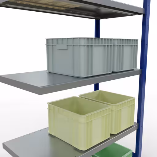 Extra afbeelding van het artikel Aanbouwplank, legplank, insteeksysteem MULTIplus330, 2000 x 1000 x 500 mm, 5 legborden, lengtestang, RAL 5010 gentiaanblauw/verzinkt vanaf opzetplank