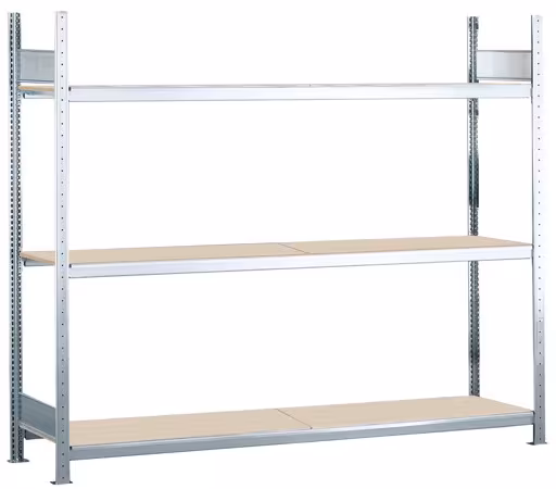 Basisplank, breedvakplank WS 2000 met spaanplaat, 2000 x 2000 x 600 mm (HxBxD), verzinkt, 3 niveaus, vakbelasting 400 kg, vakbelasting 1.200 kg, WS2000, art.nr. 15554
