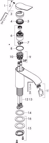 Technische Zeichnung 4058508 Hansgrohe VIVENIS 110 monoknop wastafelmengkraan zonder afloop chroom