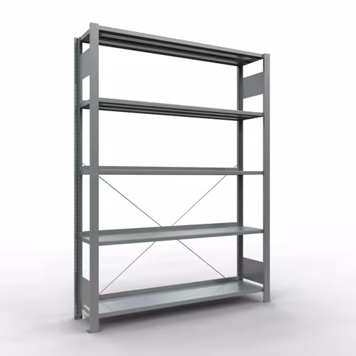 Figuur nr. 13 van het artikel basisplank, kantoorplank, insteeksysteem MULTIplus85, 1800 x 1300 x 300 mm, 5 planken, kruisschoor, verzinkt, met aanslagbalk uit de productgroep kantoorplanken van Schulte Lagertechnik.