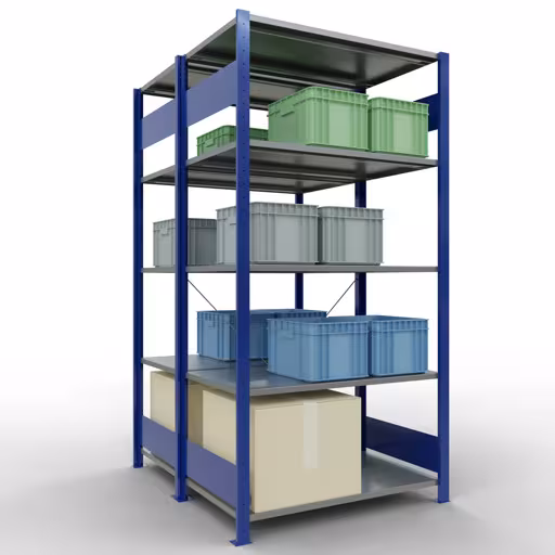 Productafbeelding nr. 13 van het artikel basisplank, dubbele plank, legbord, insteeksysteem MULTIplus150, 2000 x 1000 x (2x600) mm, 2x5 legborden, RAL 5010 gentiaanblauw uit het assortiment legborden van Schulte Lagertechnik