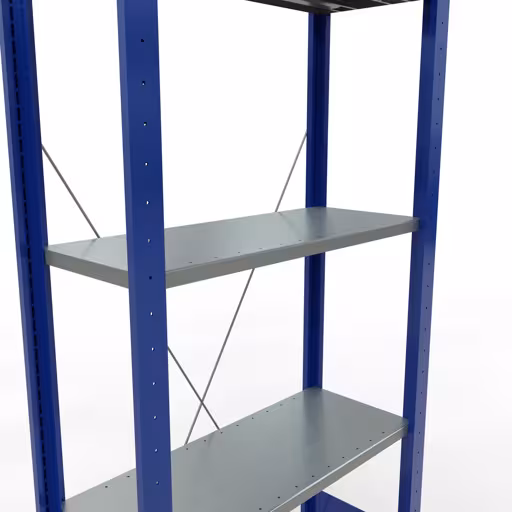 Basisplank, legbord, insteeksysteem MULTIplus150, 2000 x 750 x 300 mm, 5 legborden, kruisschoor, RAL 5010 gentiaanblauw/verzinkt/verzinkt van Schulte Lagertechnik met artikelnr. 12730-75-B