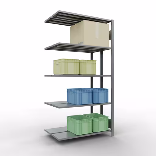 Aanbouwrekken, dubbele rekken, rekkensysteem MULTIplus150, 2000 x 1000 x (2x300) mm, 2x5 planken, lengtestangen, verzinkt van Schulte Lagertechnik uit het rekkenprogramma