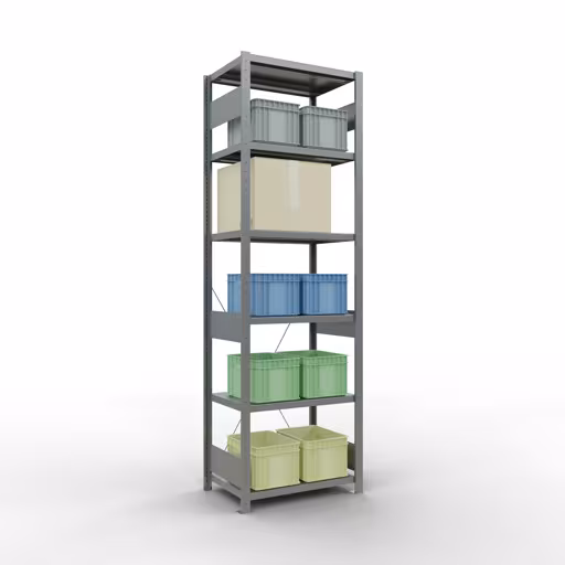 Basisplank, legbord, insteeksysteem MULTIplus250, 2500 x 750 x 500 mm (HxBxD), 6 legborden, kruisschoor, verzinkt van Schulte Lagertechnik met het artikelnr. 12951-75