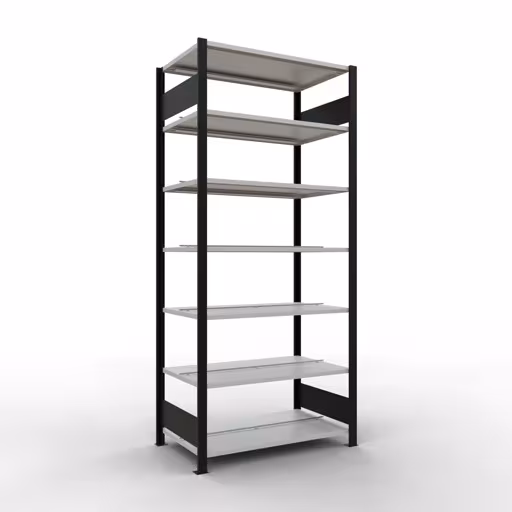 Figuur nr. 12 van het artikel, kantoorrekken, insteeksysteem MULTIplus150, 2300 x 1000 x 600 mm, 7 planken, met middenaanslag, zwart/lichtgrijs uit de productgroep kantoorrekken van Schulte Lagertechnik.