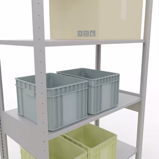 Basisplank, legbord, insteeksysteem MULTIplus150, 2500 x 1000 x 500 mm (HxBxD), 6 legborden, lengtestangen, RAL 7035 lichtgrijs met de GTIN 4004514293022 Basisplank, plankplank, insteeksysteem MULTIplus150, 2500 x 1000 x 500 mm, 6 planken, RAL 7035 lichtgrijs van Schulte Lagertechnik met het artikelnr. 32651-LR