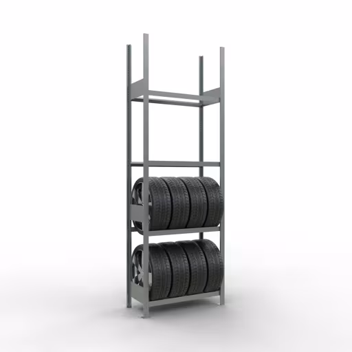 Basisplank, wiel-/bandenplank, 2750 x 900 x 400 mm (HxBxD), verzinkt, 4 opbergniveaus met 150 kg vakbelasting per niveau uit de categorie auto-onderdelenopslag met GTIN 4058255010295 Basisrek, wielen-/bandenrek, 2750 x 900 x 400 mm, verzinkt, 4 opslagniveaus met 150 kg vakbelasting per niveau van Schulte Lagertechnik uit het assortiment stellingstellingen