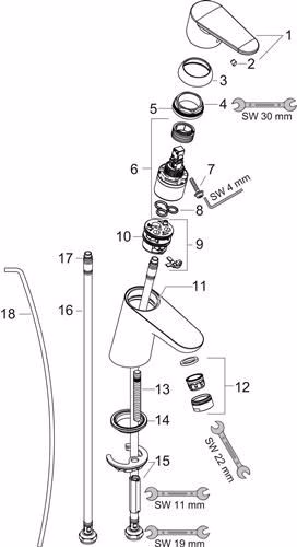 Hansgrohe ééngreeps wastafelmengkraan FOCUS 70 nominale breedte 15 met 1 1/4 inch Baduitloop chroom