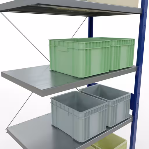 Afbeelding nr. 13 van het artikel aanbouwrekken, legbordstellingen, insteeksysteem MULTIplus330, 3000 x 1000 x 600 mm, 7 legborden, kruisschoor, RAL 5010 gentiaanblauw/verzinkt uit de productgroep insteeksysteem van Schulte Lagertechnik.