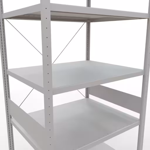 Basisplank, legplank, insteeksysteem MULTIplus250, 3000 x 1000 x 800 mm (HxBxD), 7 legborden, kruisschoor, RAL 7035 lichtgrijs uit de categorie basisplanken met de GTIN 4004514222671 Basisplank, legbord, insteeksysteem MULTIplus250, 3000 x 1000 x 800 mm, 7 planken, kruisschoor, RAL 7035 lichtgrijs van Schulte Lagertechnik uit het assortiment insteeksysteem