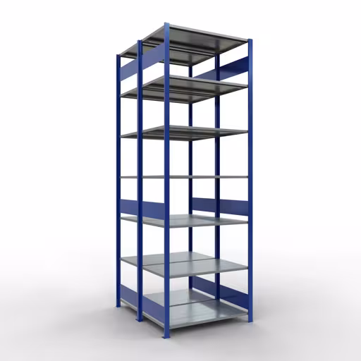 Basisplank, dubbele plank, stellingsysteem MULTIplus150, 3000 x 1000 x (2x600) mm (HxBxD), 2x7 planken, lengtestangen, RAL 5010 gentiaanblauw van Schulte Lagertechnik Basisplank, dubbele plank, stellingsysteem MULTIplus150, 3000 x 1000 x (2x600) mm (HxBxD), 2x7 planken, lengtestangen, RAL 5010 gentiaanblauw, dubbele planken, art.nr. 33162-B