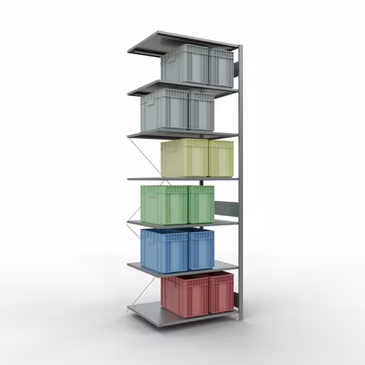 Productafbeelding nr. 12 van het artikel Aanbouwrekken, legbordstellingen, insteeksysteem MULTIplus150, 3000 x 1000 x 800 mm (HxBxD), 7 legborden, kruisschoor, verzinkt Figuur nr. 12 van het artikel aanbouwrekken, legbordstellingen, insteeksysteem MULTIplus150, 3000 x 1000 x 800 mm, 7 legborden, verzinkt uit de productgroep insteeksysteem van het merk Schulte Lagertechnik.